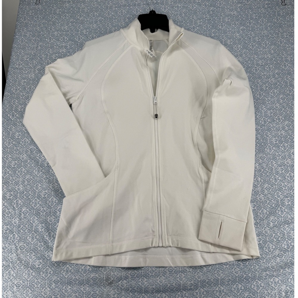 Lululemon Athletica White Full Zip Jacket Cinched Waist Open Back Women 12